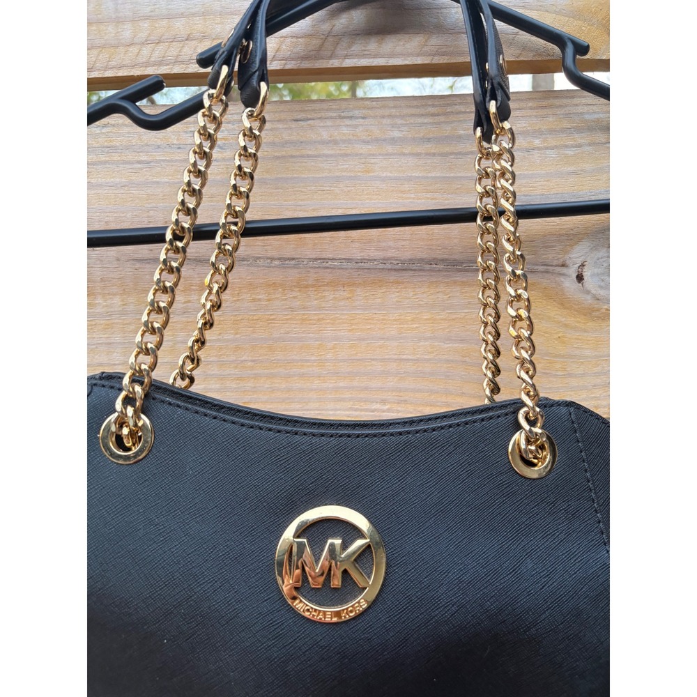 Michael Kors Jet Set East West Chain Tote Black Saffiano Leather Gold Hardware - Picture 4 of 9